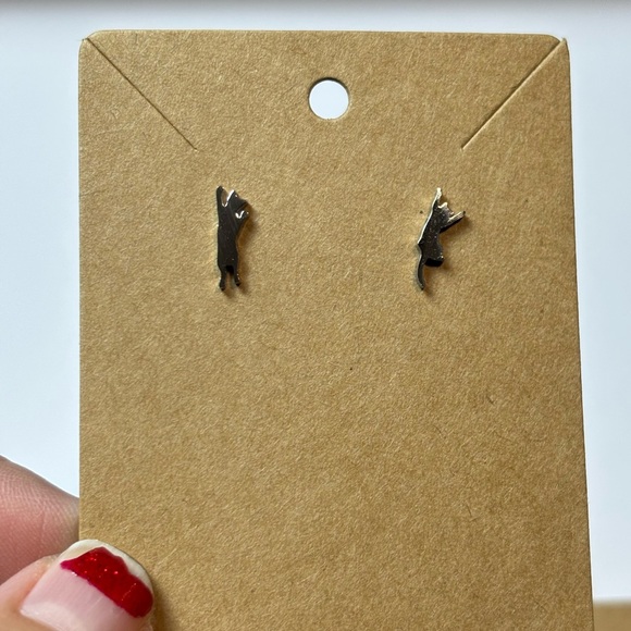 Cat Earrings - Stainless Steel, Stud-Style Womens Earrings, Cute Cats A-Climbing - Picture 3 of 6